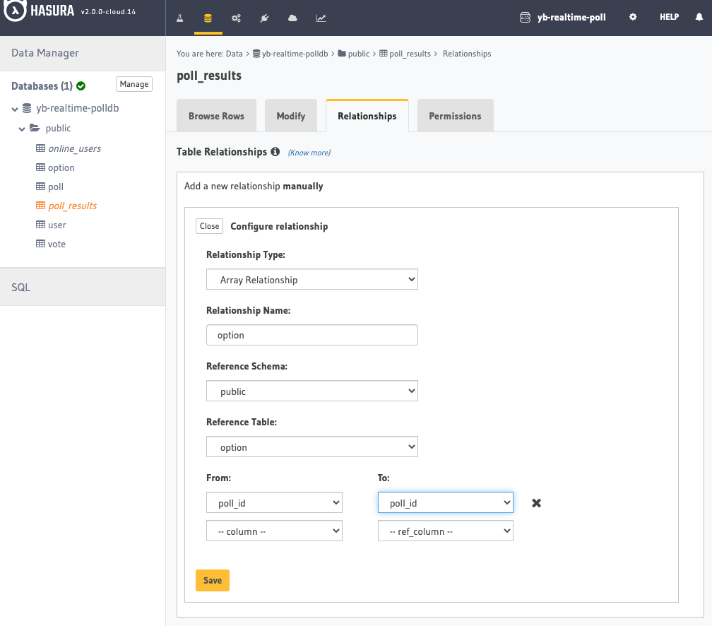 Add relationships in Hasura Cloud