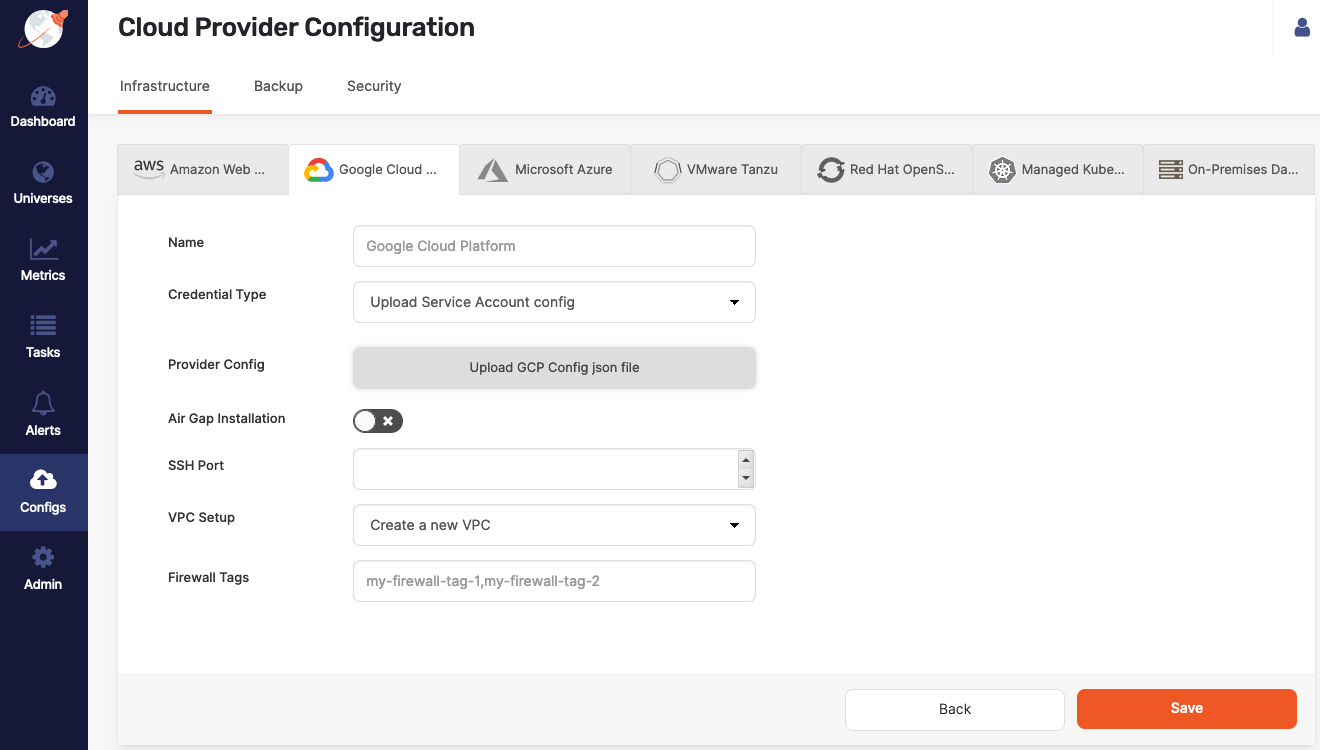 GCP Configuration empty