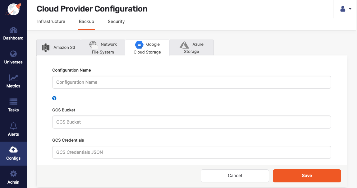 GCS Backup Configuration